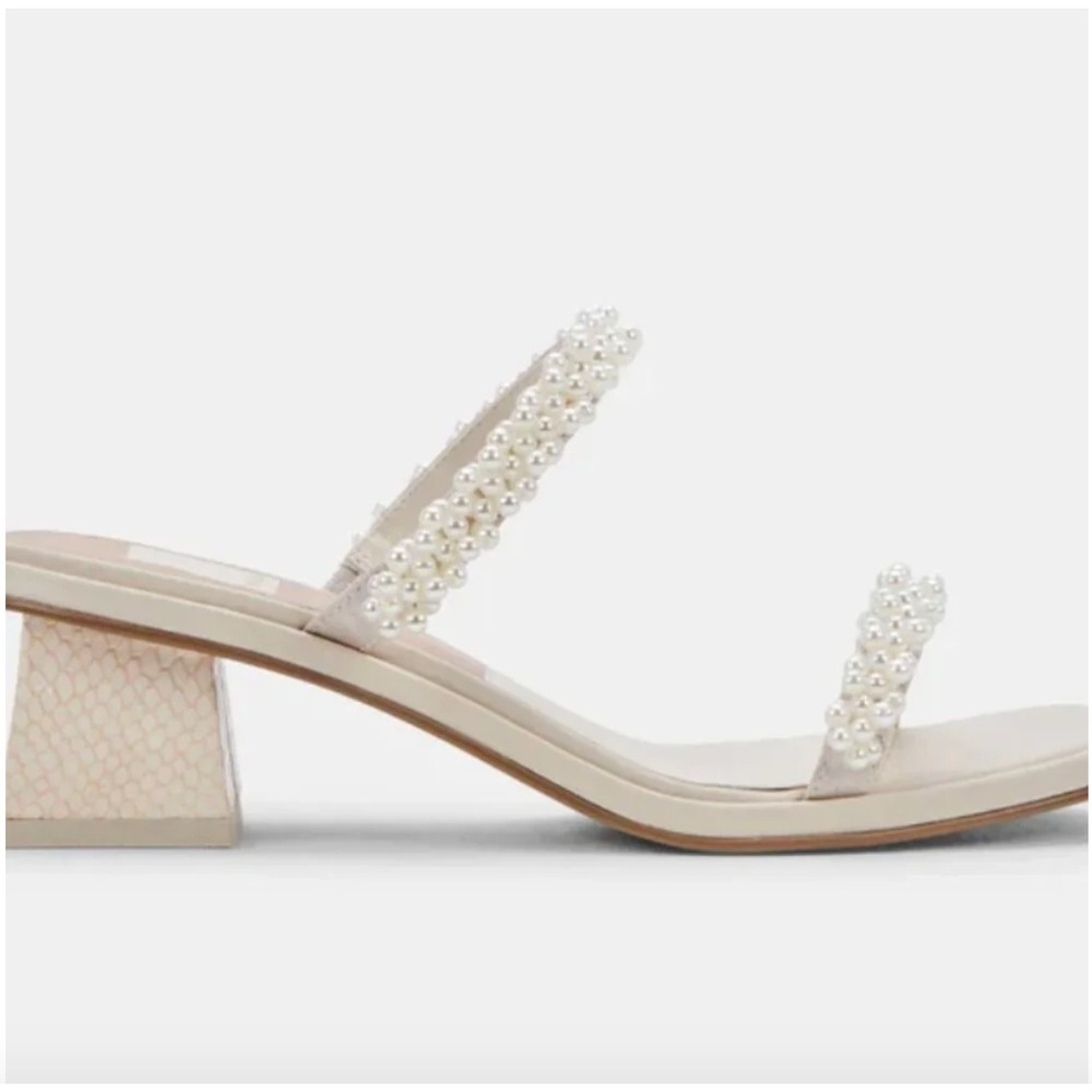 Dolce Vita Pearl Block Heel Sandals Cream Ivory Square Toe Women's Size 8.5